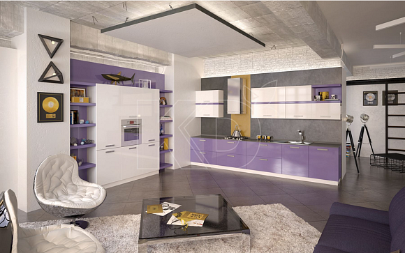 Глянцевая угловая кухня